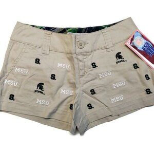 NCAA Michigan State Spartans Khaki Embroidered Game Day Shorts Women's Size 9